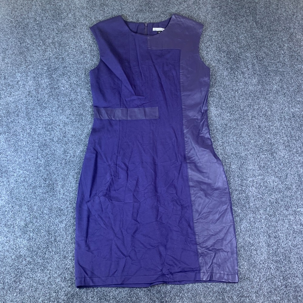 My Tribe Sheath Dress Womens M Navy Blue Good Leather Panel Sleeveless LMT085